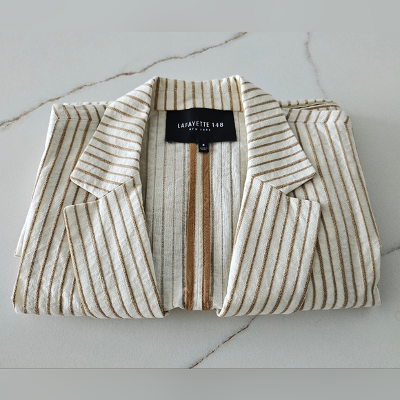 Lafayette 148 New York Carmel Striped Cotton Blazer Jacket Size 8 - Picture 14 of 14